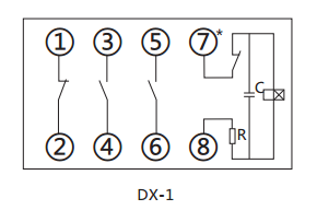 DX-1閃光繼電器內(nèi)部接線(xiàn)及外引接線(xiàn)圖